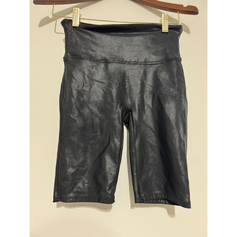 Spanx Faux Leather Bike Shorts Black High Rise Shaping Biker Shorts Women Medium